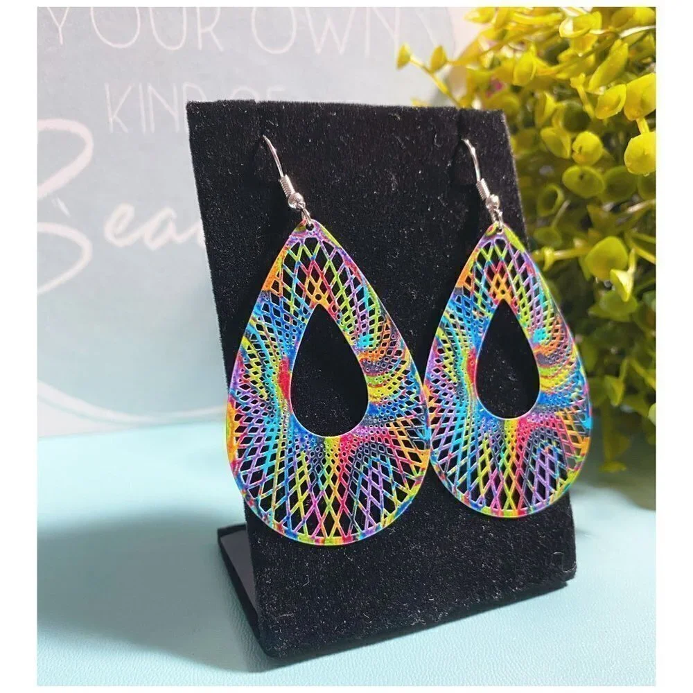 NEW Boho Festival Colorful Retro Circle Drop Dangle Earrings - Picture 2 of 6